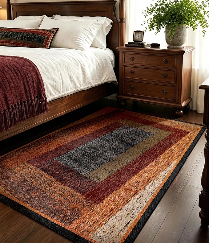 Brown Geometric Woody Area Rug 3x5 for Bedroom,Retro Farmhouse Rugs Washable,Vintage Rug Non Slip, Boho Area Rug for Kitchen,Dining Room,Living Room