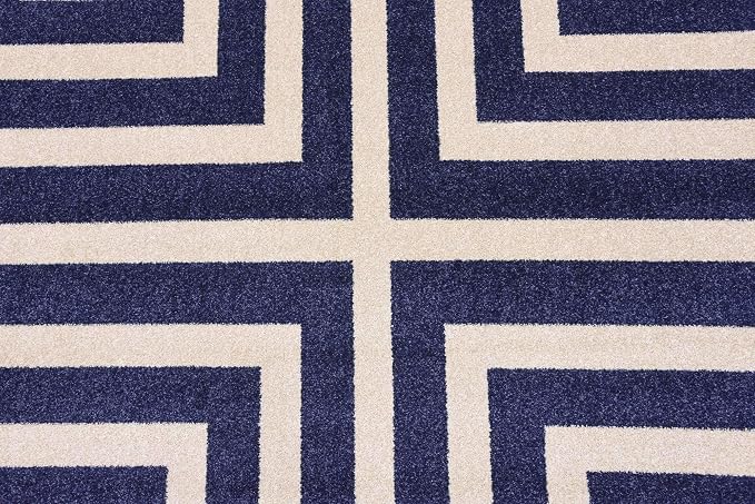Unique Loom Athens Collection Classic Geometric Modern Border Design Area Rug (6' 0 x 9' 0 Rectangular, Navy Blue/ Beige)