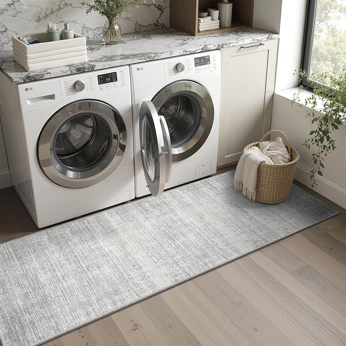 Valenrug 2x8 Runner Rug Non Slip, Washable Rug Runners for Hallways, Grey | Soft Low Pile, Thin & Lighweight Carpet, Folable Stain Resistant Modern Indoor 8ft Floor Mat for Living Room,Bedroom,Kitchen