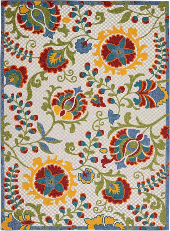 Nourison Home Aloha Ivory Multicolor 7' x 10' Area Rug - Easy Clean, Non Shedding, Bed Room, Living Room, Dining Room, Kitchen (7' x 10')