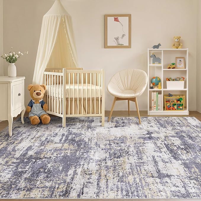 Tortania Area Rug Living Room Rugs - 8x10 Modern Abstract Neutral Large Soft Thin Rugs - Non Slip Indoor Carpet for Bedroom Dining Room Office Nursery Home Floor Decoration - Purple