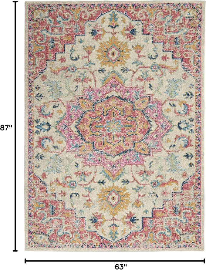 Nourison Home Passion Ivory Pink 5'3" x 7'3" Area Rug - Easy Clean, Non Shedding, Bed Room, Living Room, Dining Room, Kitchen (5' x 7')