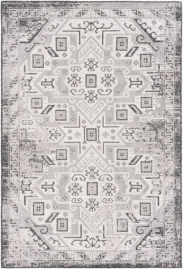 Unique Loom Outdoor Aztec Collection Area Rug - Coba (6' 1" x 9' Rectangle, Charcoal Gray/ Ivory)
