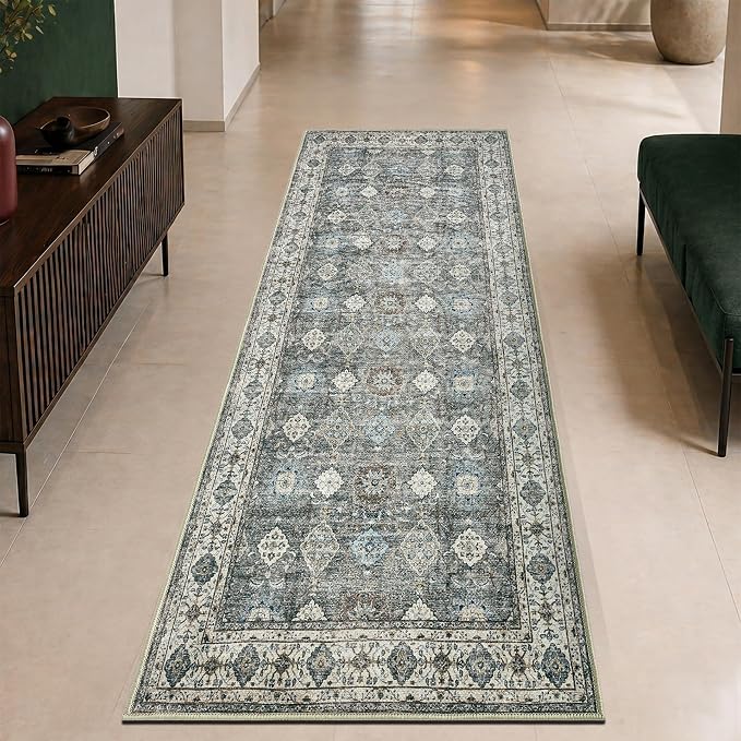 Keen Home Design Vintage Washable Entryway Rug, Non-Slip Low Pile, 2x3 | Machine Washable Cotton Chenille, 0.25In Low Pile, Rubber Non-Slip Back; Kitchen, Entryway, Bathroom, Bedside