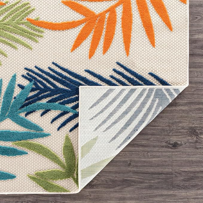 Rugshop Evora Palm Frond Non-Shedding Easy Cleaning Patio Deck Backyard Indoor/Outdoor Area Rug 4' X 6' Multi
