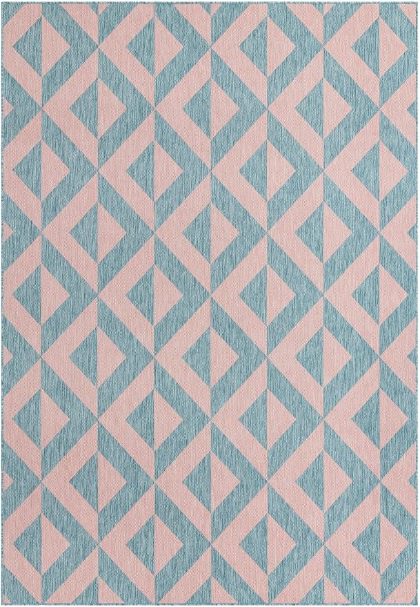 Unique Loom Jill Zarin Unique Loom Outdoor Collection Area Rug - Napa (7' 1'' x 10' Rectangle, Pink and Aqua/Light Blue)