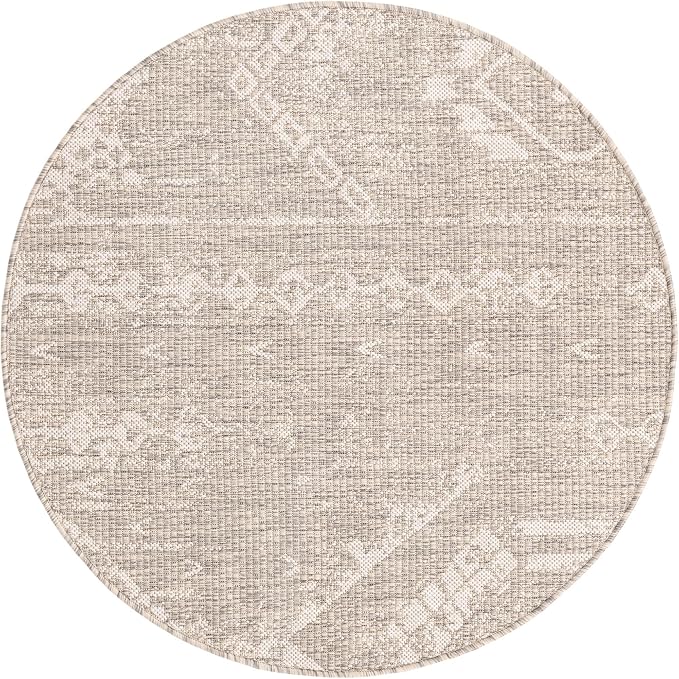 Unique Loom Outdoor Bohemian Collection Area Rug - Anthro (3' 3" Round, Gray/ Ivory)