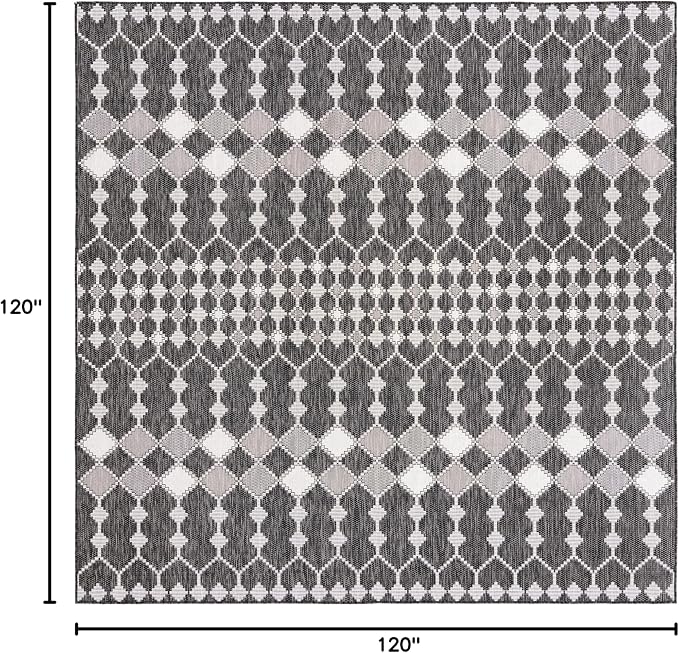Unique Loom Outdoor Trellis Collection Area Rug - Traliccio (10' Square, Charcoal/ Ivory)