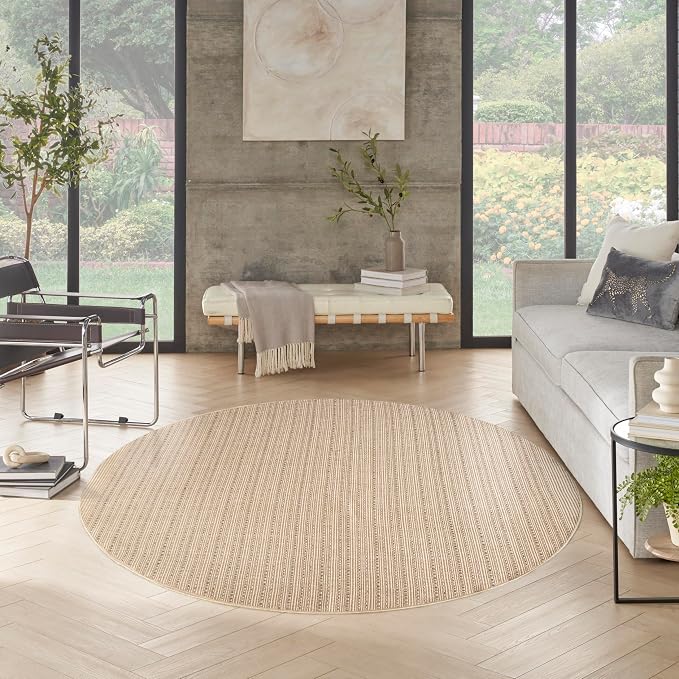 Nourison Home Tulum Taupe 8' x Round Area Rug - Easy Clean, Non Shedding, Bed Room, Living Room, Dining Room, Kitchen (8' x Round)