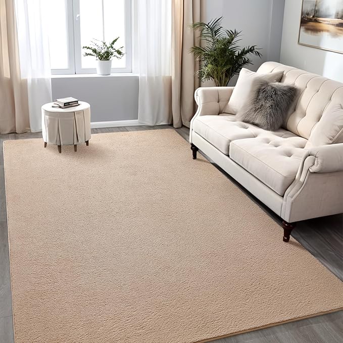 5x7 Beige Area Rug Modern Aesthetic Minimalist | Washable Memory Foam, Low Pile Non Slip Indoor Carpet for Living Room Bedroom Office Classroom College Dorm Room Home Decor
