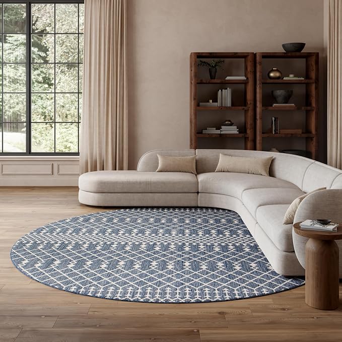 Nourison Home Positano Navy Blue 12' x Round Area Rug - Easy Clean, Non Shedding, Bed Room, Living Room, Dining Room, Kitchen (12' x Round)