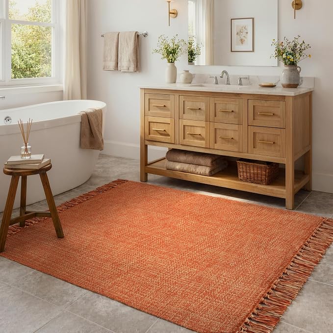 4' x 6' Living Room Area Rug, Fall Modern Comfy Bedroom Rugs | Terracotta Hand-Woven Dining Room Carpet, Reversible Braided Accent Rug for Nursery Room Bedside Dorm, Fall Decor