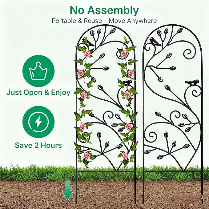 AMAGABELI GARDEN & HOME 2 Pack Garden Trellis for Climbing Plants 47" x 16" Black Iron Potted Support Vines Metal Wire Plant Trellis for Climbing Vegetables Flower Patio Roses Cucumbers Supports