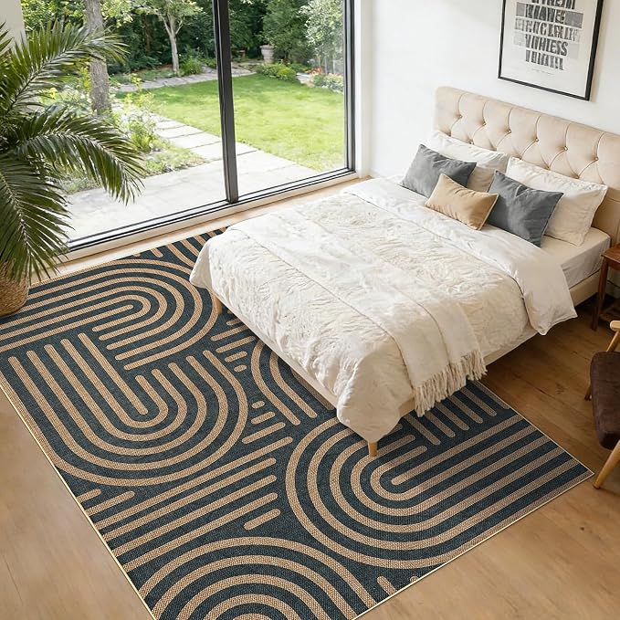 Garvee Area Rugs 9x12 Living Room Washable Rug Modern Abstract Rugs | Black Taupe Rainbow Area Rug Stain Resistant Easy Cleaning Throw Rugs Low Pile Floor Cover for Nursery Dining Room Apartment