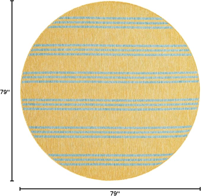 Unique Loom Jill Zarin Outdoor Collection Area Rug - Anguilla (6' 7" Round, Yellow and Aqua/Light Blue)