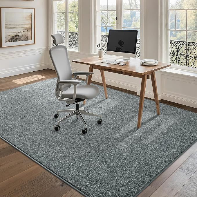 7x10 Grey Green Area Rug | Washable Memory Foam, Low Pile Non Slip Indoor Carpet for Living Room Bedroom Office Classroom College Dorm Room Home Decor