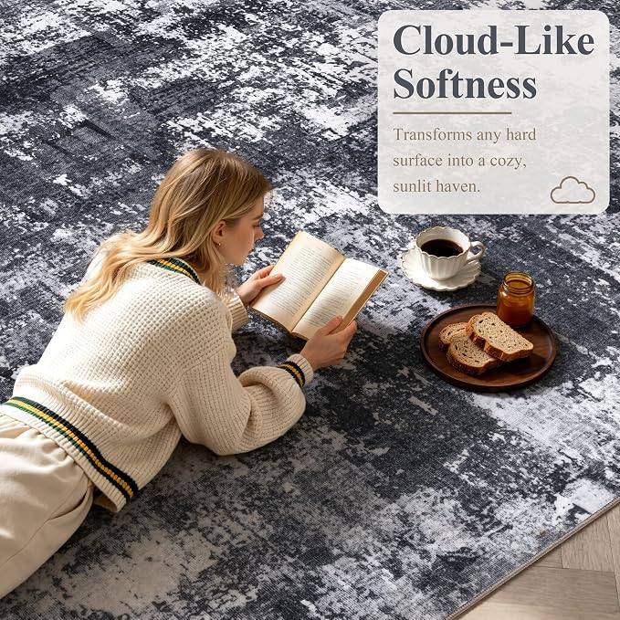 Sasttie 2x3 Entryway Area Rug, Modern Abstract Small Carpet, Black & White | Machine Washable, Ultra-Soft Faux Wool, Non-Slip, Low Pile, Thin, for Entrance, Door-Mat, High-Traffic Areas