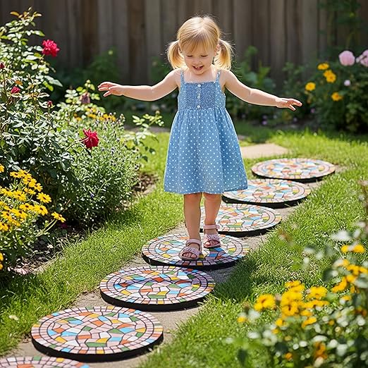 Garden Decoration - Mosaic Stepping Stone - Patio Decoration Stone 12 Inch (1, Pink, Medium)