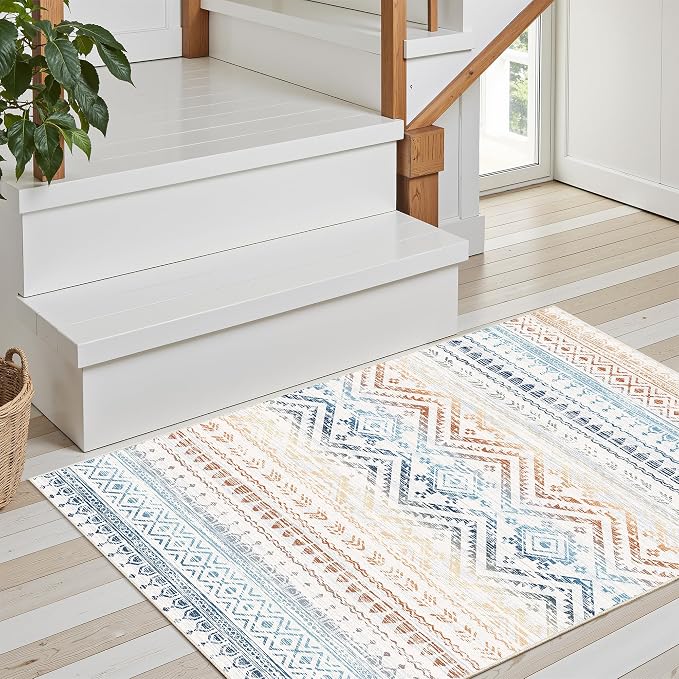 Miukiki 2x3 Entryway Rug Washable Non Slip Moroccan Area Rugs Multi | Soft Low Pile Kitchen Rug for Bedroom Bathroom Floor, Indoor Small Rug Easy Clean Machine Washable Rugs 2'x3'