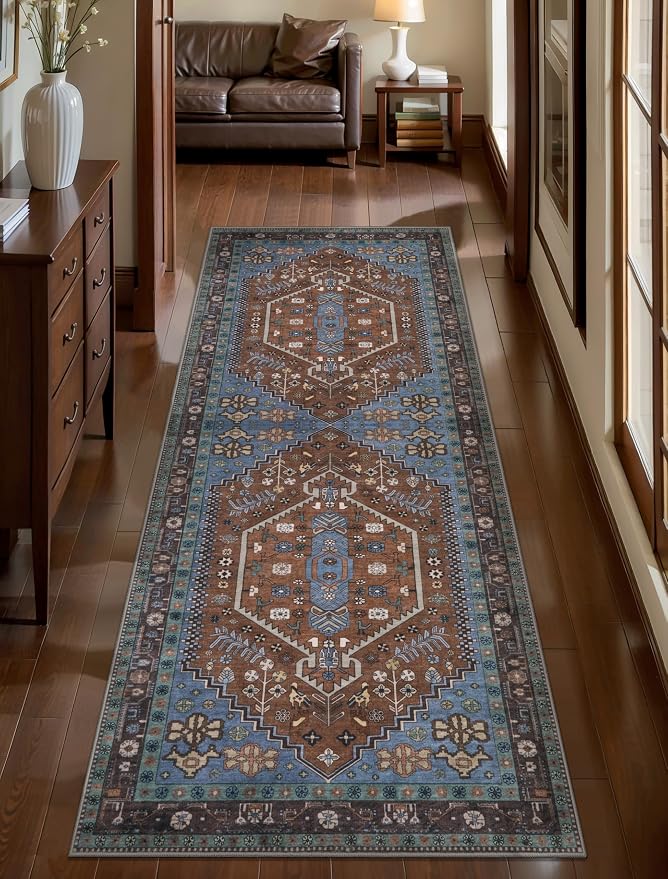 Ciicool Washable Non Slip Runner Rug,2x6ft Vintage Hallway Kitchen Rugs | Soft Oriental Indoor Mat Thin Boho Entry Carpet for Entrance Bedroom Bedside Living Room Laundry Bathroom Decor