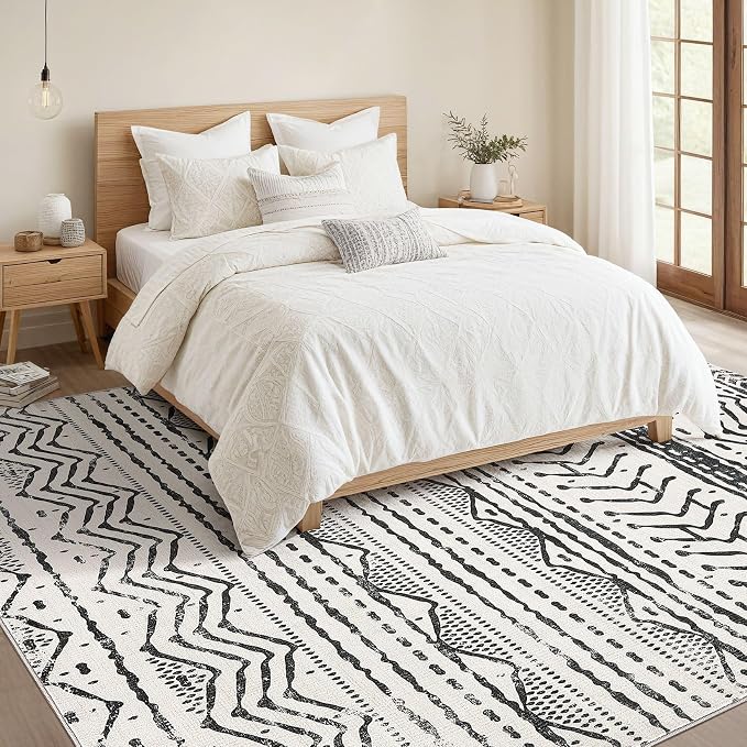 Nakagishi Boho 5x7 Area Rug Living Room Rugs Machine Washable Black | Soft, Pet & Kid Friendly, Carpet for Living Room/Bedroom/Office/Kitchen/Nursery, Daily Home Decor Stain Resistant Moroccan