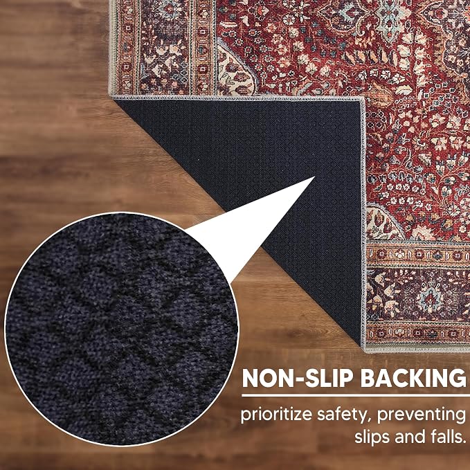 Keen Home Design Vintage Washable Area Rug, Non-Slip Low Pile, 5x7 | Machine Washable Cotton Chenille, 0.25In Low Pile, Rubber Non-Slip Back; Living Room, Bedroom, Dining Room, Office