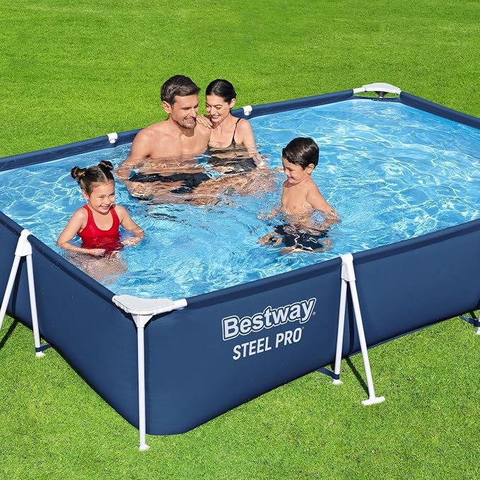 Bestway 9ft x 6.7ft x 26in Steel Pro Above Ground Pool, Metal Frame | Rectangular Frame Swimming Pool, Puncture-Rust Resistant Garden Pool, Easy Assemble