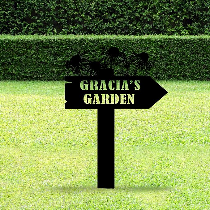Personalized Flowers Garden Sign with Stakes, Custom Flowers Metal Garden Decor, Sign for Flower Beds, Metal Yard Art, Gift for Grandmother, Gift for Mom, Patio Garden Decorations, Housewarming Gift