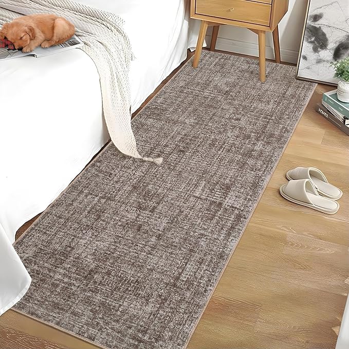 Garvee Solid Runner Rug 2x6 Washable Runners for Hallways Brown | Non Slip Kitchen Rugs, Modern Faux Wool Entryway Bathroom Rug Runners, Modern Abstract Rugs for Laundry Room Kitchen Bedroom
