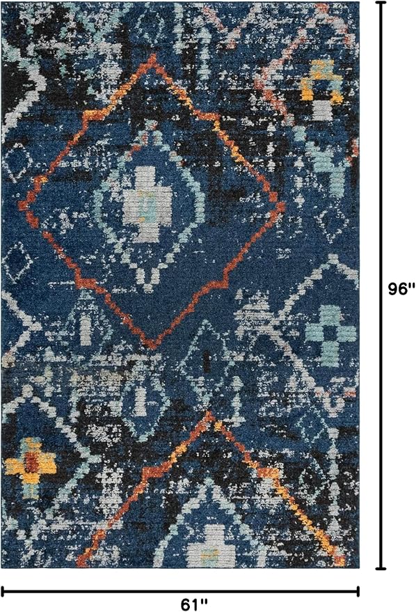 Unique Loom Morocco Collection Tribal, Southwestern, Bohemian Area Rug (5' 0 x 8' 0 Rectangular, Navy Blue/Gray)