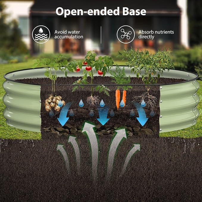 Winpull Raised Garden Bed Kit, 4x4x1 ft Round Galvanized Planter Box Outdoor with Safety Edging, Large Metal Raised Beds for Gardening Vegetables Flower Fruits (Avocado Green)