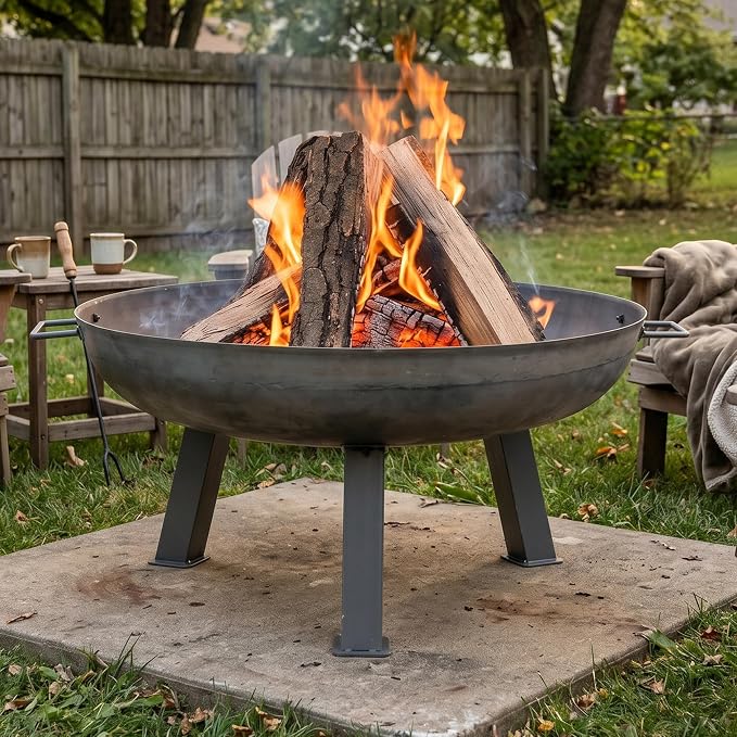 Sunnydaze Cast Iron Heavy Duty Fire Pit for Outside - Wood Burning Outdoor Fire Pit Bowl with Handles for Patio, Backyard, Camping - 30" - Gray