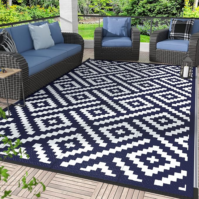 GENIMO Outdoor Rug 4'x6' Waterproof, Reversible Mats, Outdoor Area Rug, Plastic Outside Carpet, Geometric Rv Mat for Patio Camping Picnic Backyard Deck Balcony Porch Beach Trailer