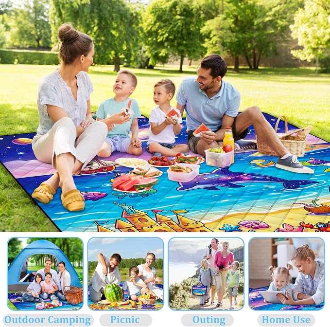 Poedist Extra Large Picnic Blanket Waterproof,80"x 80"Foldable Machine Washable Beach Blanket,Outdoor Blanket for 6-8 Adults, for Indoor Crawling,Park Beach,Camping,Hiking,Family Travel(Starry)
