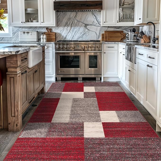 Rugshop Geometric Boxes Non-Slip Modern Area Rug Red 5'3" x 7'3" | Non-Shedding, Rectangular, Size 5'3" x 7'3", Living Room, Bedroom, Dining Room, Home Office, Kitchen, Entryway, Hallway