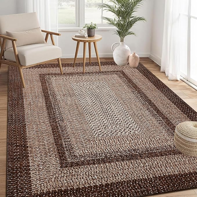 RUGSREAL Modern 3x5 Area Rug Washable Rug for Bedroom Living Room Non Slip | Braided Printed Throw Carpet Stain Resistant Small Dining Room Rustic Accent Small Carpet for Entryway Home Decor