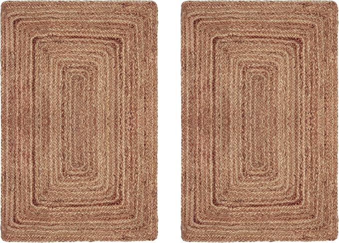 COTTON CRAFT Jute Rug - 2 Pack Braided Handwoven 100% Jute Door Mat - 22x34 | Neutral Reversible Small Rug - Entryway Kitchen Living Room Bedroom Bathroom Farmhouse Rustic Boho Throw Mat - Natural