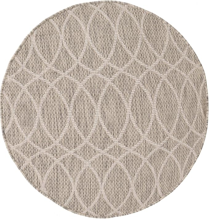 Unique Loom Outdoor Trellis Collection Area Rug - Gitter (3' 1" Round, Light Gray/ Ivory)
