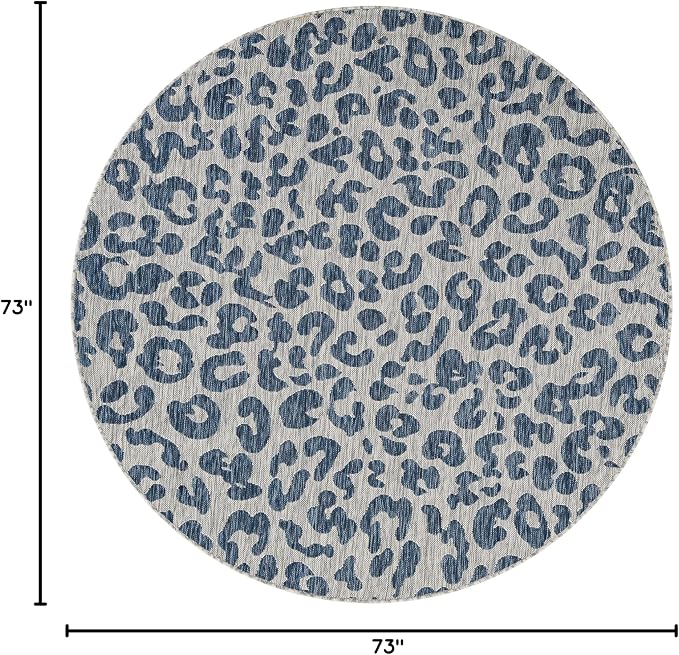 Unique Loom Outdoor Safari Collection Area Rug - Leopard (6' 1" Round Blue/Gray)