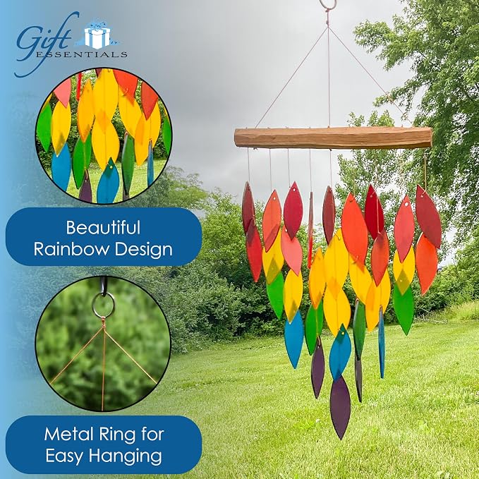 Blue Handworks Rainbow Waterfall Glass Wind Chime | Handcrafted Waterfall Glass Wind Chime Spanning the Full Rainbow Spectrum - Violet, Blue, Green, Yellow and Red