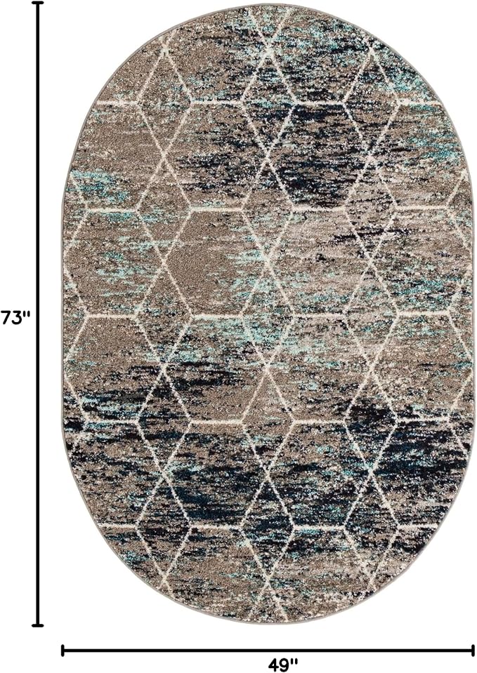 Unique Loom Trellis Frieze Collection Area Rug - Geometric (4' x 6' Oval, Blue Multi/ Ivory)