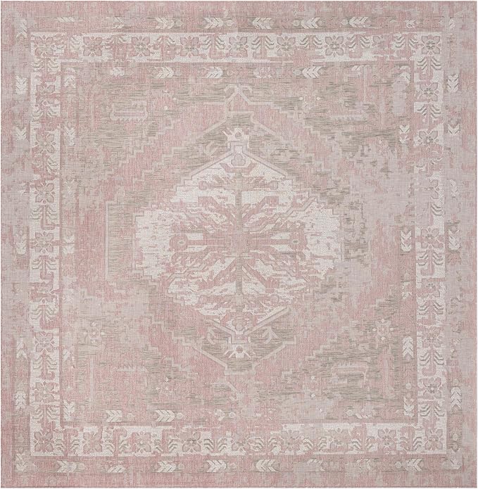 Unique Loom Outdoor Traditional Collection Area Rug - Valeria (13' Square Pink/Ivory)