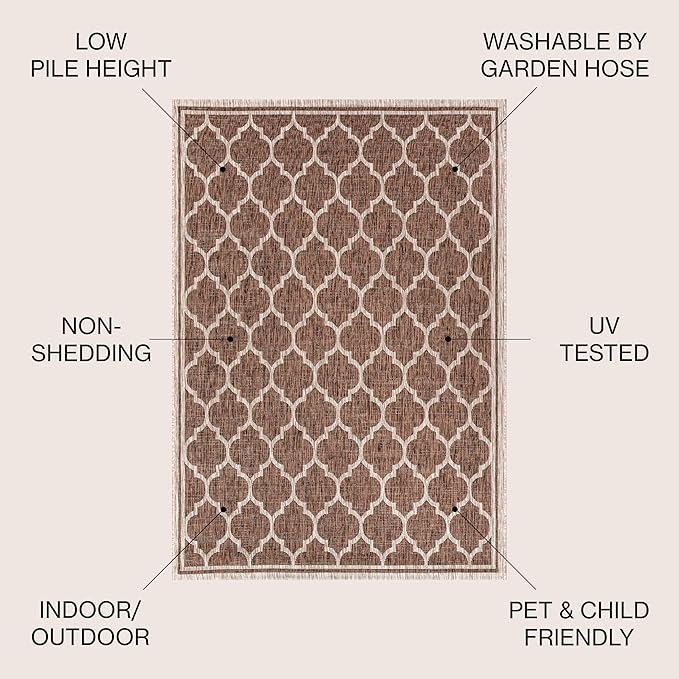 JONATHAN Y Moroccan Trellis Indoor Outdoor Area Rug 4X6 Espresso/Taupe, Trebol Textured Weave for Backyard, Patio, Porch, Easy-Cleaning, High Traffic, Pet-Friendly, Non-Shedding (SMB109B-4)