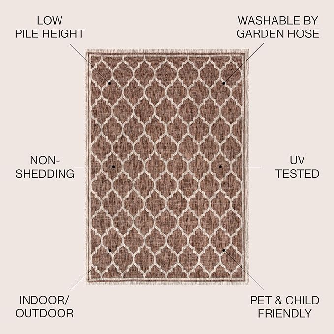 JONATHAN Y Moroccan Trellis Indoor Outdoor Area Rug 8X10 Espresso/Taupe, Trebol Textured Weave for Backyard, Patio, Porch, Easy-Cleaning, High Traffic, Pet-Friendly, Non-Shedding (SMB109B-8)