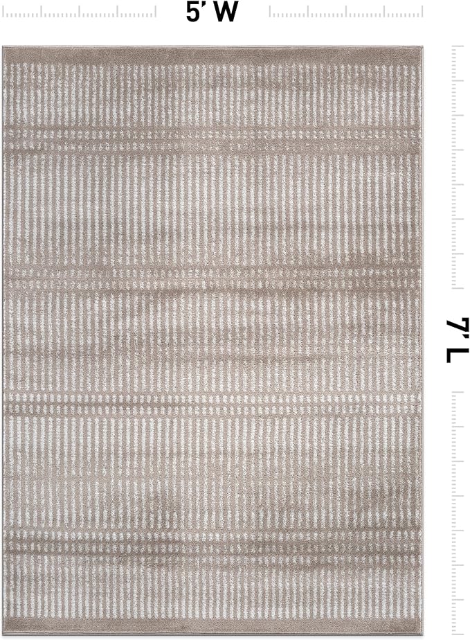 Rugshop Contemporary Stripe Lines High Traffic Area Rug Beige 5' x 7' | Rectangular, Size 5' x 7', Living Room, Bedroom, Dining Room, Home Office, Kitchen, Entryway, Hallway, Nursery, Kids Room