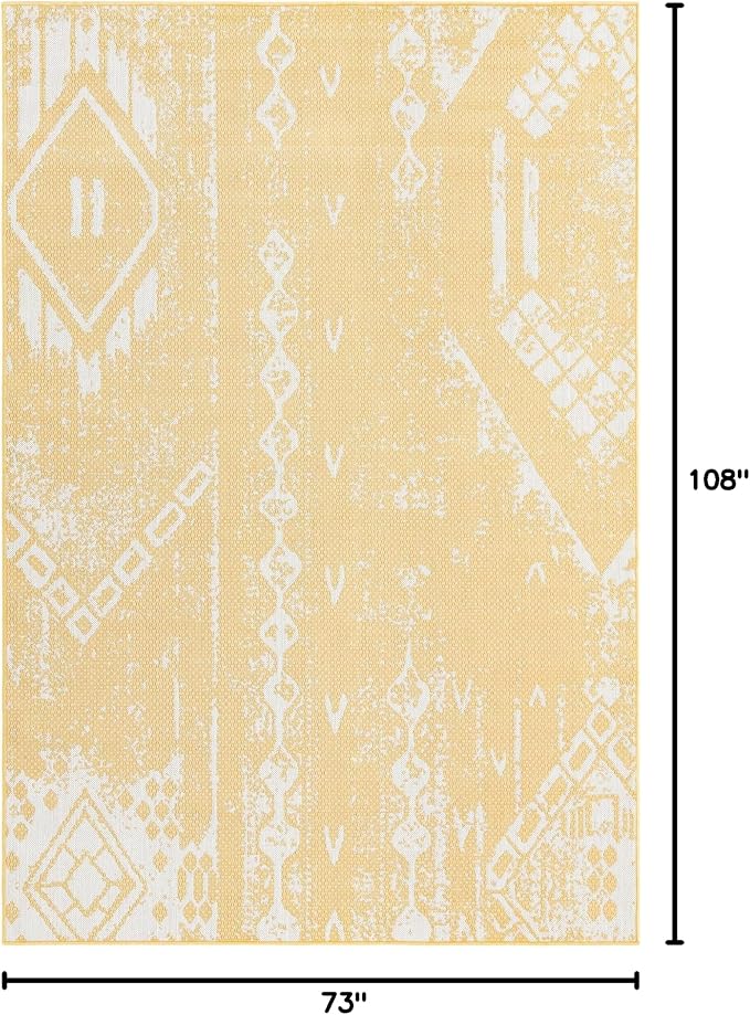 Unique Loom Outdoor Bohemian Collection Area Rug - Anthro (6' 1" x 9' Rectangle, Yellow/ Ivory)