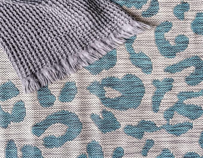 Unique Loom Outdoor Safari Collection Area Rug - Leopard (4' 1" x 6' 1" Rectangle, Teal/ Ivory)