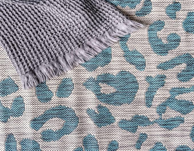 Unique Loom Outdoor Safari Collection Area Rug - Leopard (5' 1" x 8' Rectangle, Teal/ Ivory)
