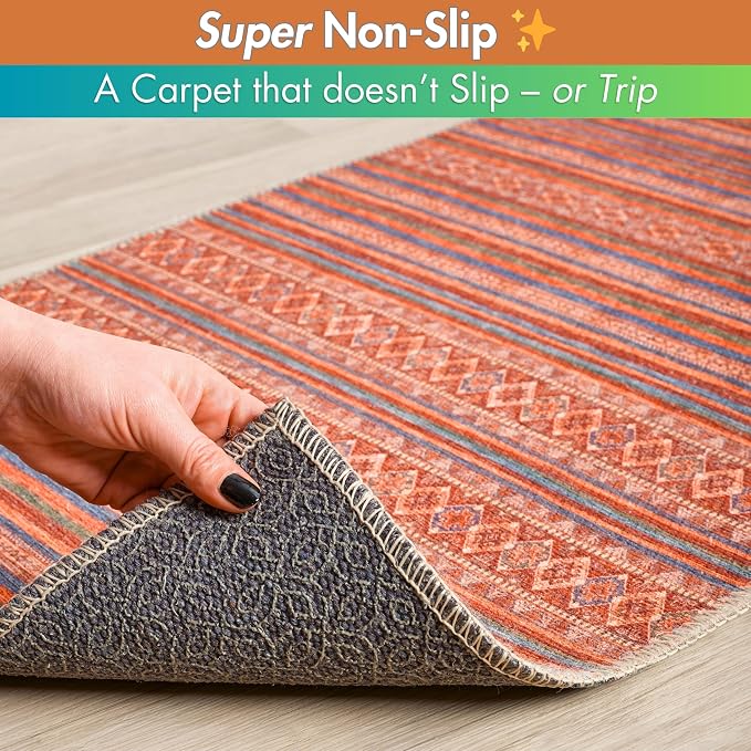 Sacred Artisans Boho 5x7 Area Rug for Living Room, Dining Room and Office | Washable, Non Slip, Pet Friendly and Low Pile (Kilim, 5' x 7')