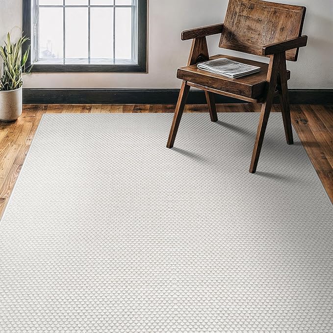 CAMILSON Easy Jute Rug 4x6, Indoor Outdoor Off-White Farmhouse Area Rugs for Living Room Patio and Kitchen Rug, Solid Woven Design, Easy-Cleaning, Washable Outside Carpet Alfombras (4 x 6)